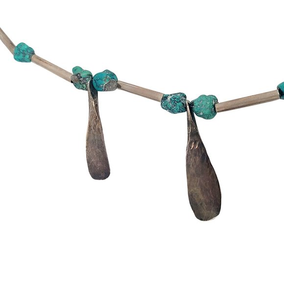 Sterling Silver Turquoise Bead Hammered Dangle Necklace #11698 - Picture 4 of 7